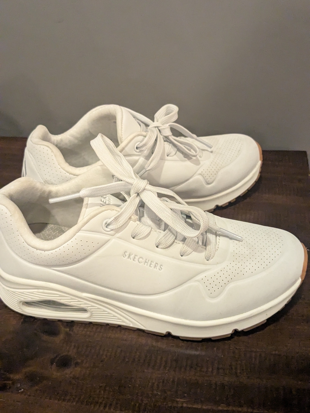 Skechers Women's White Casual Leather Sneakers - Picture 4 of 6